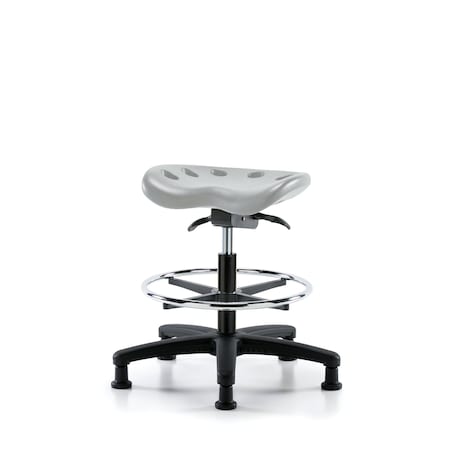Blue Ridge Ergonomics Poly Tractor Sit-Stand Stool-Medium Bench Ht with Chrome Foot Ring & Stationary Glides in Gray Poly PTMBSO-RG-CF-RG-GRY