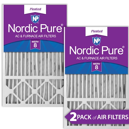 Nordic Pure 16x25x5 Pleated Air Filter, High Capacity, Electrostatically Charged Synthetic Media, MERV 8, 2 PK 16x25x5HM8-2
