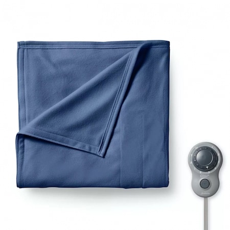 Sunbeam Twin Electric Heated Fleece Blanket in Blue with Dial Control 2152482