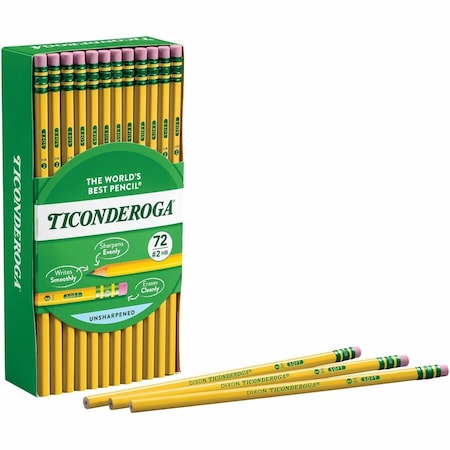 Dixon Ticonderoga HB No 2 Pencil With Eraser, Yellow Barrel, 72/Box 33904