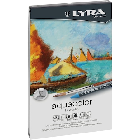 Lyra Aquacolor Water Soluble Crayon Pastels Set Tin, Assorted Colors, 12-Piece Set L5611120