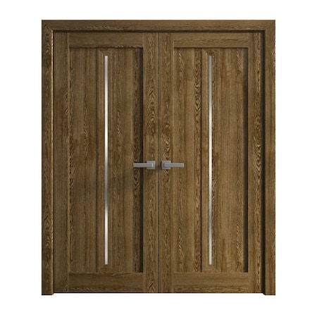 Sartodoors Interior Solid French Double Doors 36 x 96 inches, Ego 5014 Marble Oak, Wood Interior Solid Panel EGO5014DD-DMR-3696