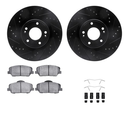 Dynamic Friction Co DFC Rotors-Drilled & Slotted-Black w/ 5000 Advanced Brake Pads Incl Hdw 8512-03067