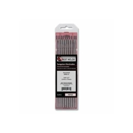 Best Welds Zirconiated Ground Tungsten Electrode, 1/8 in dia x 7 in L, 10 PK 900-187GZ