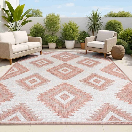 Jonathan Y Lior Geometric Moroccan Diamond Salmon/Cream 8 ft. x 10 ft. Indoor/Outdoor Area Rug TSN202B-8
