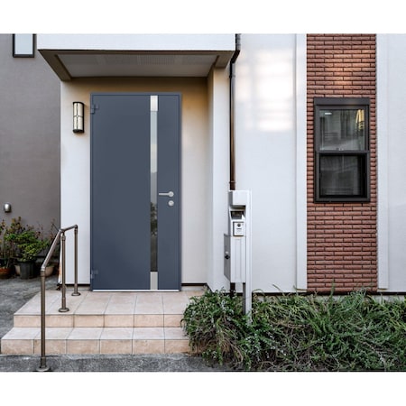 Vdomdoors Steel Door Cynex 6777 Grey Stainless Inserts Single Modern Painted-W32xH80-Left-hand Outswing CYNEX6777EXD-GRE-W32 x H80-Left-hand Outswing