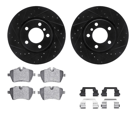 Dynamic Friction Co DFC Rotors-Drilled & Slotted-Black w/ EURO 5000 Ceramic Brake Pads Incl Hdw 8612-32011
