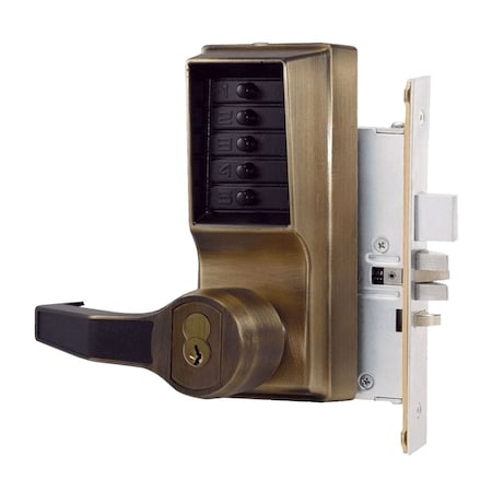 Dormakaba Mortise Combination Lever Lock, Key Override, Lockout, W/ Deadbolt, Schlage FSIC Prep, Antique Bras L8148S-05-41