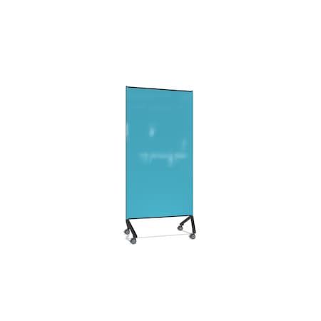 Ghent Pointe Mobile Glassboard, Non-Magnetic, 77''H x 36''W, Blue Painted Glass, Black Frame PNT1UN7736BLKBE