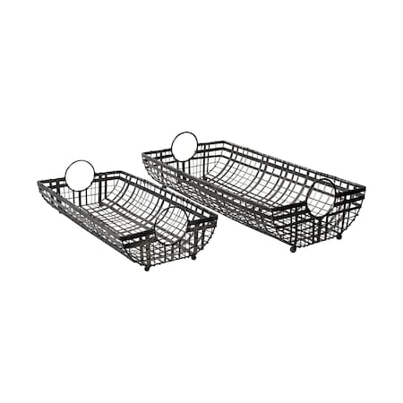 Homeroots Set of Two Gray Metal Indoor Outdoor Serving Tray With Handles 376049
