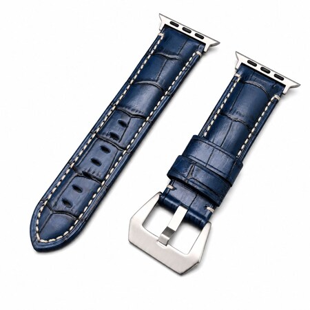 Elegani Alligator-Embossed Leather Band Compatible with Apple Watch 41mm, Blue, Black Buckle LAT4-BLU-BLK-41