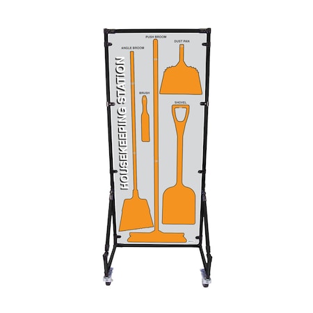 5S Supplies Housekeeping Shadow Board Broom Station V17, Gray / Orange, Kit + Stand HSB-V17-GRAY/ORANGE-KIT-STAND