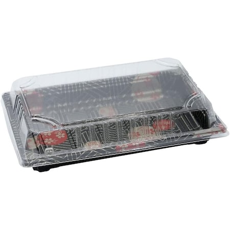 Ecoquality 9.35x5.75 Inch Black Sushi Tray with Lid, For Sushi, Appetizers and Desserts, 250PK EQSUST020-250