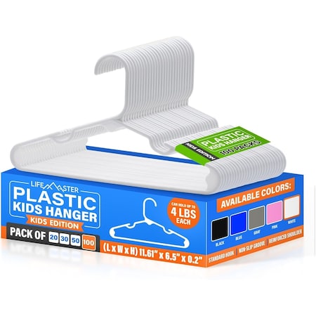 Lifemaster Plastic Kids Clothes Hanger, Children Clothes Hanger with Shoulder Notch, 11.6 Inch Space-Saving LMPKH100WH