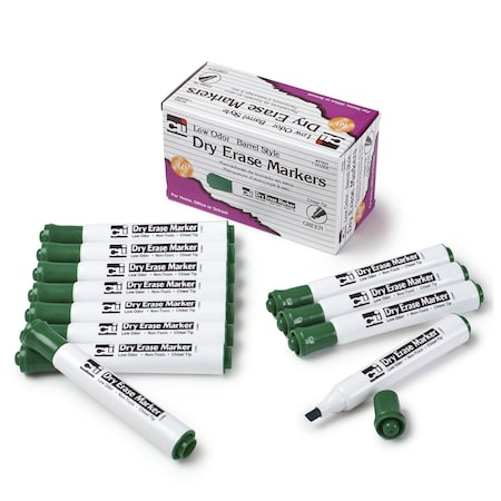 Charles Leonard Dry Erase Markers, Barrel Style, Chisel Tip, Green, 12PK 47925