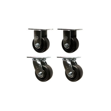 Service Caster 4 Inch Polyolefin Caster Set with Roller Bearing 2 Swivel 2 Rigid SCC-30CS420-POR-2-R420-2