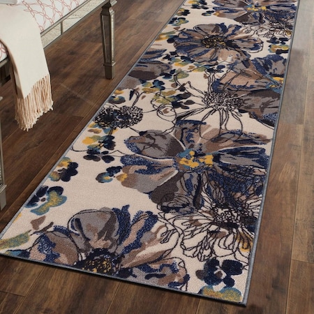 World Rug Gallery Modern Bright Flowers Non-Slip Runner Rug 2 ft 7 in x 10 ft Cream 503CREAM27X10