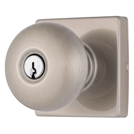 Brinks Mendocino Series Keyed Entry Contemporary Ball Knob Square Rose Satin Nickel Finish E2416-119