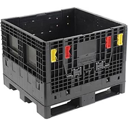 Monoflo International 32 x 30 x 25 in. Plastic Folding Bulk Shipping Container, Black - Capacity 1800 lbs BC3230-25