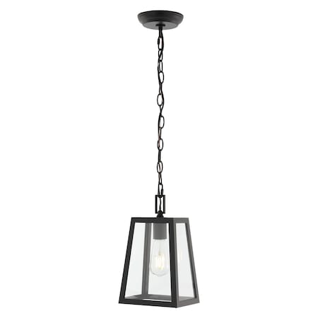 Jonathan Y Glendale 6.75" 1-Light Farmhouse Industrial Iron/Glass Outdoor LED Pendant, Black/Clear JYL2402A