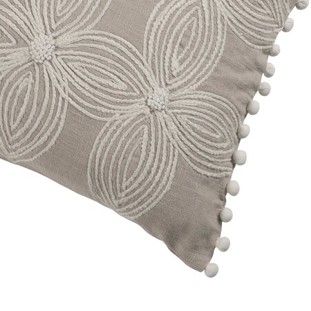 Homeroots Beige and Ivory Throw Pillow with Embroidery 534311