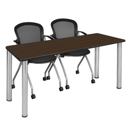 Regency Kee Training Table W/ 2 Cadence Nest Chairs, 60 in W, 24 in L, Neo Walnut MT6024NWBPCM23BK