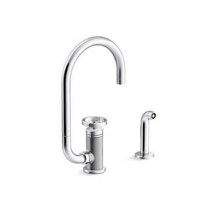 Kohler Billet Single-handle bar sink faucet with two-function extended-reach spout and side sprayer 28675-9-CP