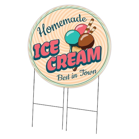 Signmission Corrugated Plastic W/ Stakes 36in Circular-Market Homemade Ice Cream, 36-CIR-WS-Homemade Ice Cream C-36-CIR-WS-Homemade Ice Cream