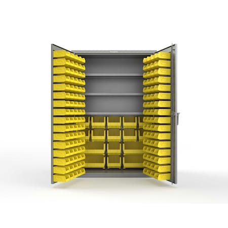 Strong Hold 14 GA Bin Cabinet with 3 Shelves No Legs - 48 In W. x 75 In. H x 24 In. D - 160 Yellow Bins 46-BBS-243-160Y-NL-L