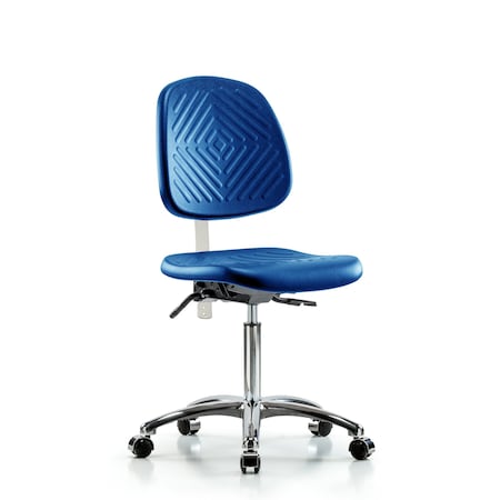 Blue Ridge Ergonomics Poly Clean Room Chair, Med Bench, Med Back, Casters, Blue BR-NCR-PMBCH-MB-CR-T0-A0-NF-CC-BLU