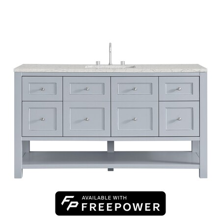 James Martin Vanities Breckenridge 60 in. Single Vanity, Serenity Blue, w/ 3 CM Eternal Jasmine Pearl Silestone Top 330-V60S-SRB-FEJP