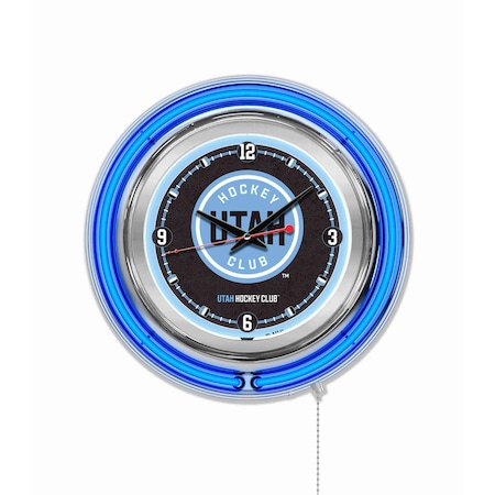 Holland Bar Stool Co Utah Hockey Club 15in Neon Logo Clock - Chrome Casing - Team Color Specific Neon Outer Ring Clk15