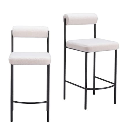 Homeroots Set of Two 26" Ivory and Black Faux Shearling and Steel Low Back Counter Height Bar Chairs, 2PK 555751