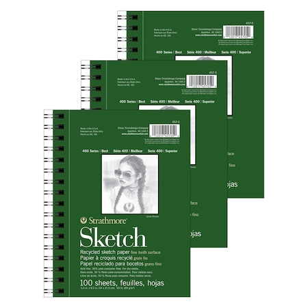 Strathmore 400 Series Sketch Pad, Recycled, Side Wire Binding, 100 Sheet, 5.5x8.5 inch, 3PK P457-5-06