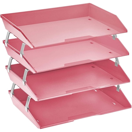 Acrimet Facility 4 Tier Letter Tray Side Load Letter Size Desktop File Organizer Plastic Solid Pink 256.RO