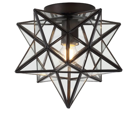 Jonathan Y Stella 12" Moravian Star Metal/Clear Glass LED Flush Mount, Oil Rubbed Bronze JYL9035A