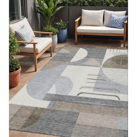 Homeroots 5' X 8' Taupe Gray And Ivory Geometric Washable Indoor Outdoor Area Rug 617999