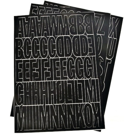 Hy-Ko DieCut Number and Letter Set, 2 in H Character, Black Character, Black Background, Vinyl 30034