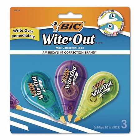 Bic Wite-Out Brand Mini Correction Tape, Non-Refillable, 0.2in x 314.4in, 3PK WOTMP31-WHI