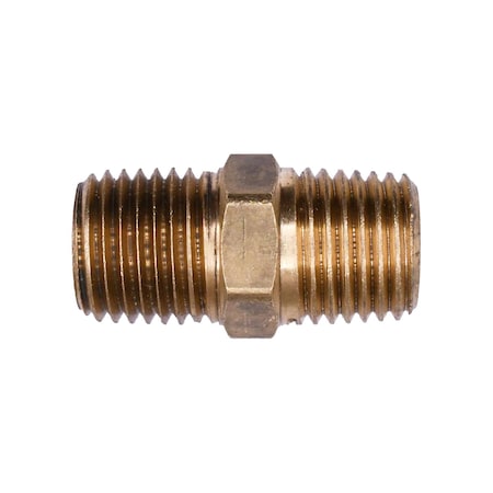 Auveco Brass Hex Nipple 1/4in Threads A 1/4in Threads B, 5PK 317