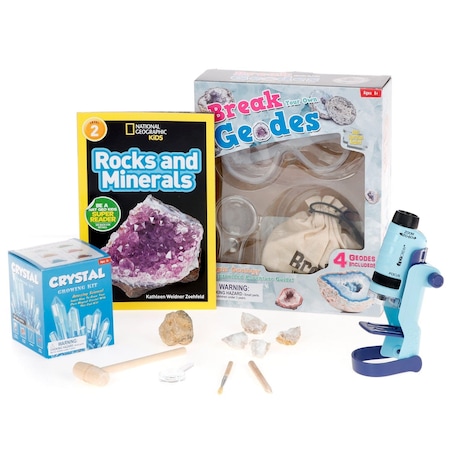 Amscope Kid's Natural Geode Adventurer Set featuring 60X-120X Portable LED Handheld Microscope, Ultimate Nat KVB-GEO-612-ADV