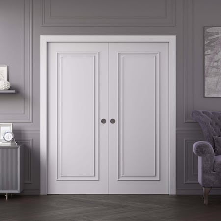 Sartodoors Sliding Double Pocket Doors 84x96 inches White Solid Core Modern Interior ROYAL9811DP-EMAL-8496
