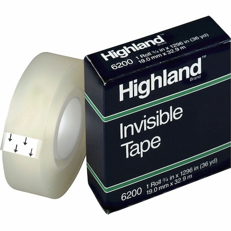 3M Invisible Tape, Mending, 0.75 in Wx36 yd L 6200341296