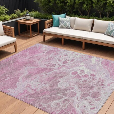 Homeroots 9' X 12' Pink And Ivory Abstract Washable Indoor Outdoor Area Rug 618314