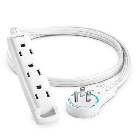 Maximm 1ft 3-Outlet 360 degrees Flat Plug Extension Cord, One Sided), Space-Saving UL, Black ADW-360-C3F01-16W0