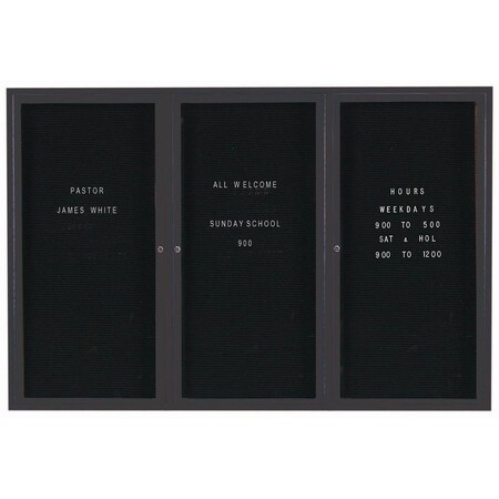 Aarco Enclosed Letter Board Directory w/ Powder Coated Black Aluminum Frame, 48''Hx72''W, 3 Doors ADC4872-3BK