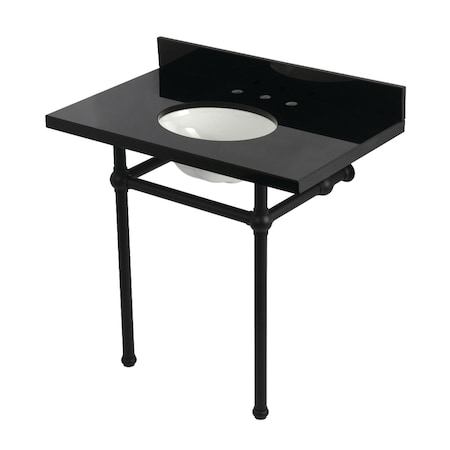 Kingston Brass 36" Black Granite Console Sink with Brass Legs, 8-Inch, 3-Hole, Black Granite/Matte Black KVPK36KB0