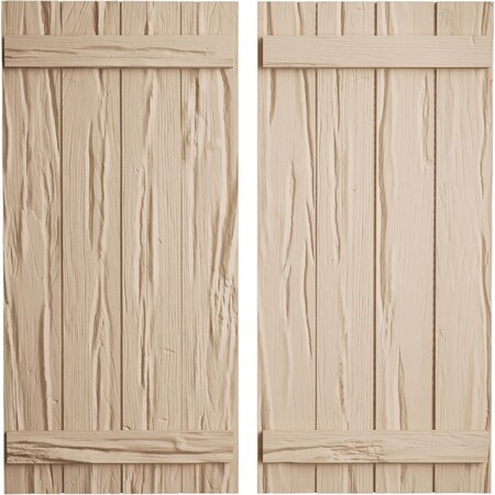 Ekena Millwork Rustic Four Board Joined Board-n-Batten Riverwood Faux Wood Shutters, 22W x 50H, PR SHUBJS22X50RWPR