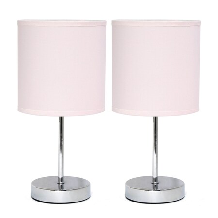 Homeroots Set of Two 12" Silver Metal Table Lamp With Blush Drum Shade 643167