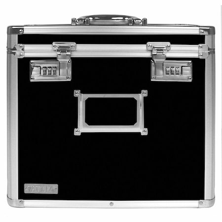 Vaultz File Box, Plastic, 13 3/4 in W, 7 1/4 in D, 12 1/4 in H, Combination-Lock Lid Closure, Black IDEVZ01187
